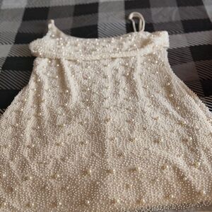 Oh Polly Cream Pearl-Embellished Mini Dress